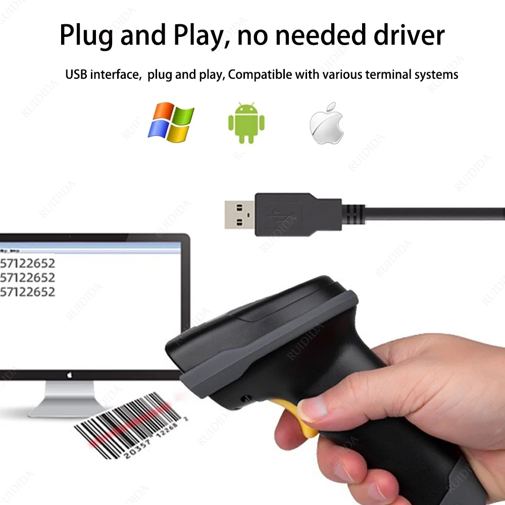 Barcode Scanner Code Reader Scanner 1D/2D Handheld QR 2D Bar Reader Portable USB Code PDF417 DM