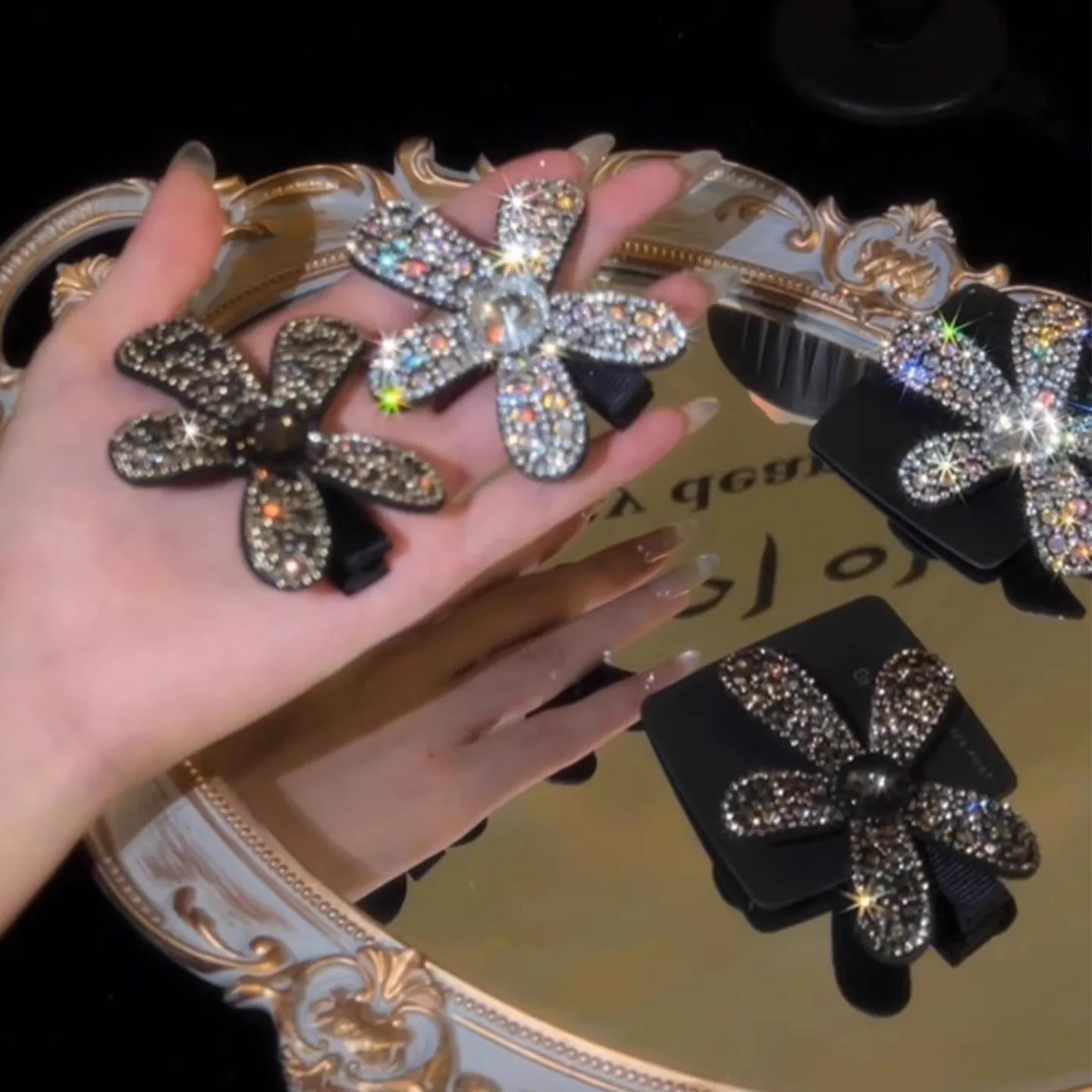 1PC Rhinestone Flower Hair Clips, Sparkly Crystal Hairpins,Elegant Glitter Hair Accessories For Women,Glamorous Party Hair Decor