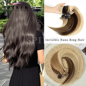 Invisible Nano Ring Hair Extensions Human Hair 12-20 Inches Straight Nano Human Hair Extensions With Nano Beads 50strands/Pack