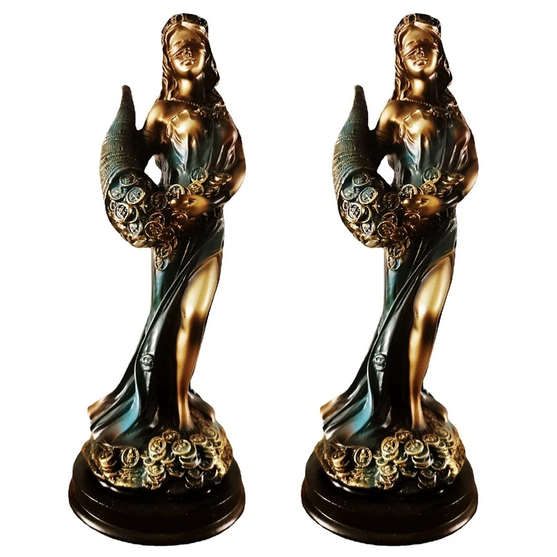 

2X Blindfolded Fortuna Statue Ancient Greek Roman Goddess Of Fortune Vintage Blue Luck Sculpture Luck Decorations