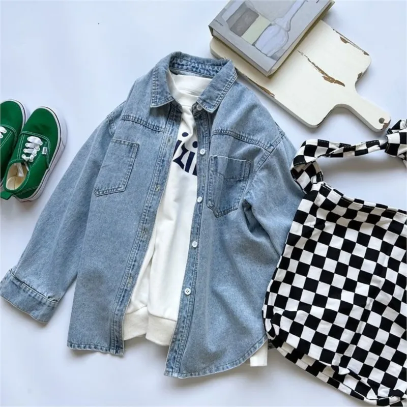 spring autumn summer Girls Kids Denim shirt comfortable cute baby Clothes Children Clothing kids shirts