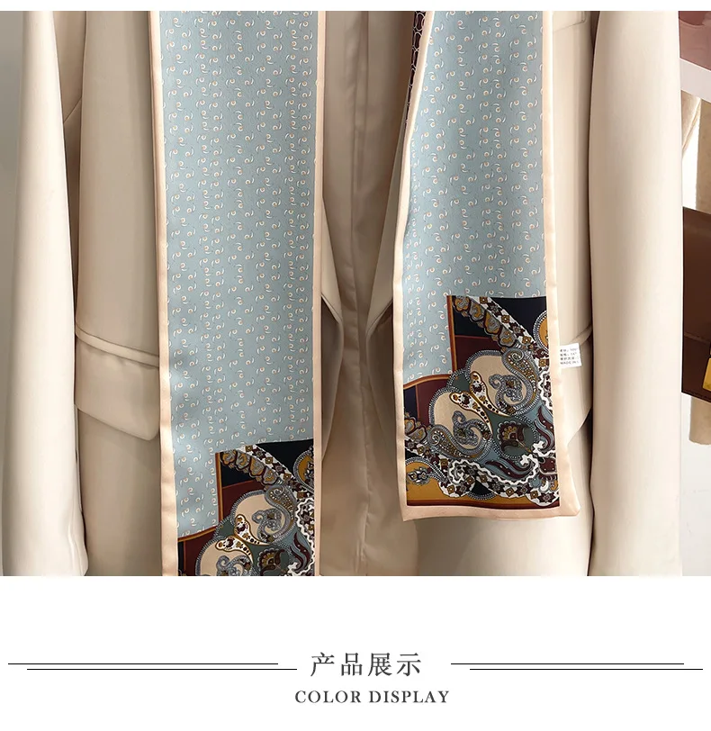 women's silk printed long narrow scarf