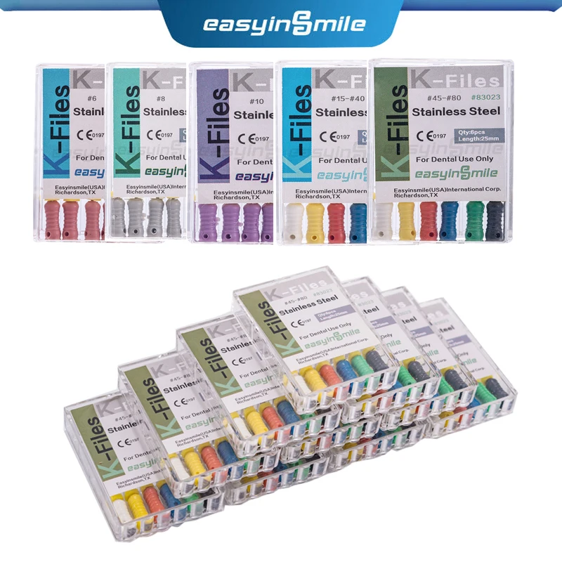Endo K Files #6 #8 #10 #15 #20 #25 #30 #15-40 #45-80 Dental Stainless Steel Root Canal Hand Use 25MM 10Packs endo rotary files dental pulp files