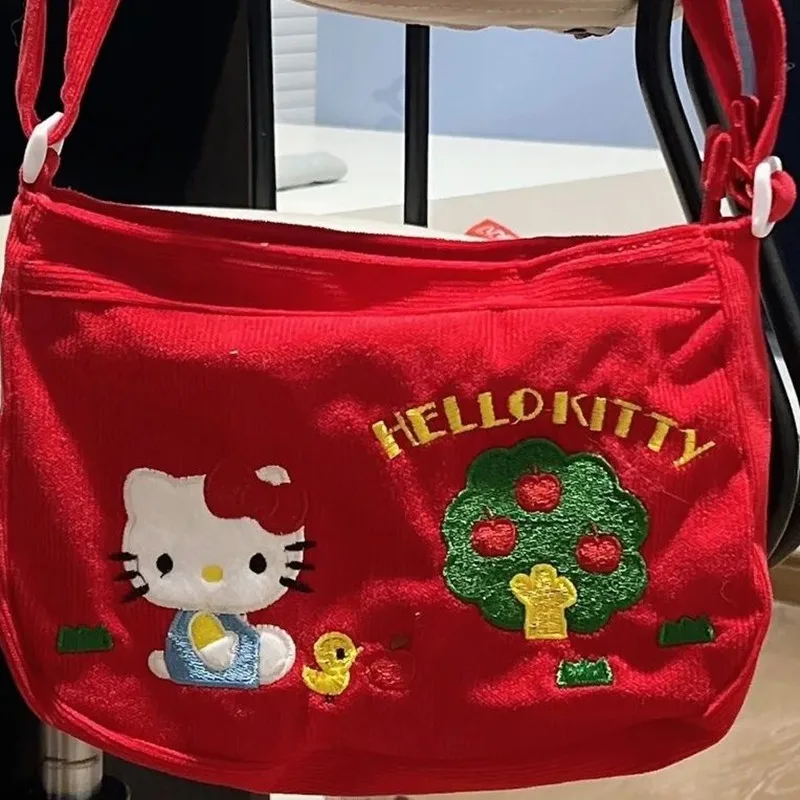 Sanrio hello Kitty Retro Cross Body Bag Corduroy Shoulder Bag Y2K