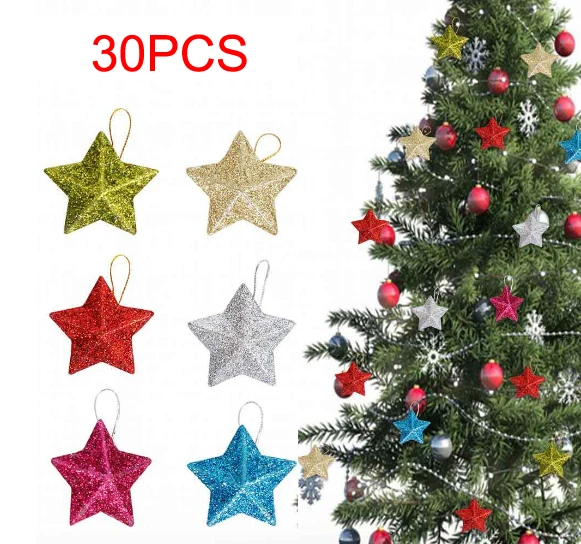 

Glitter Stars Pendants Christmas Tree Golden Silver Stars Xmas Tree Ornament Christmas Decoration 2024 Home Decor