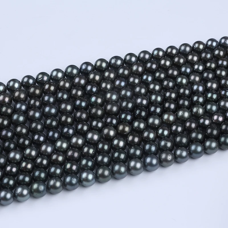 

8-11mm Natural Black Seawater Salt Water Real Tahitian Loose Round Pearl Beads