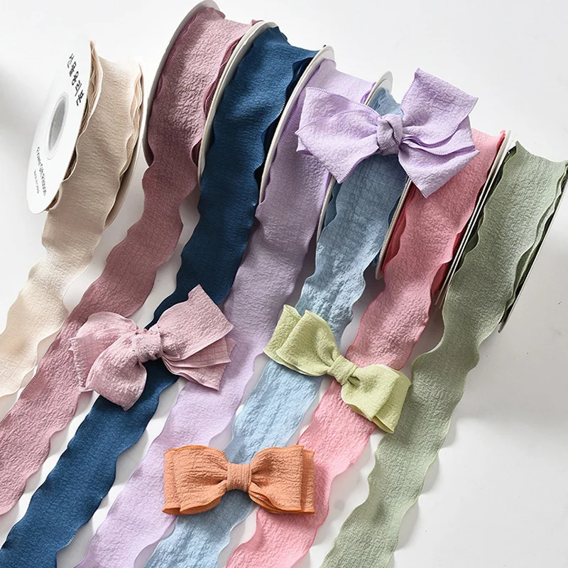 Handmade Wrinkled Lace Edge Ribbon for Gift Wrapping and Floral Decorations - 10 Yards