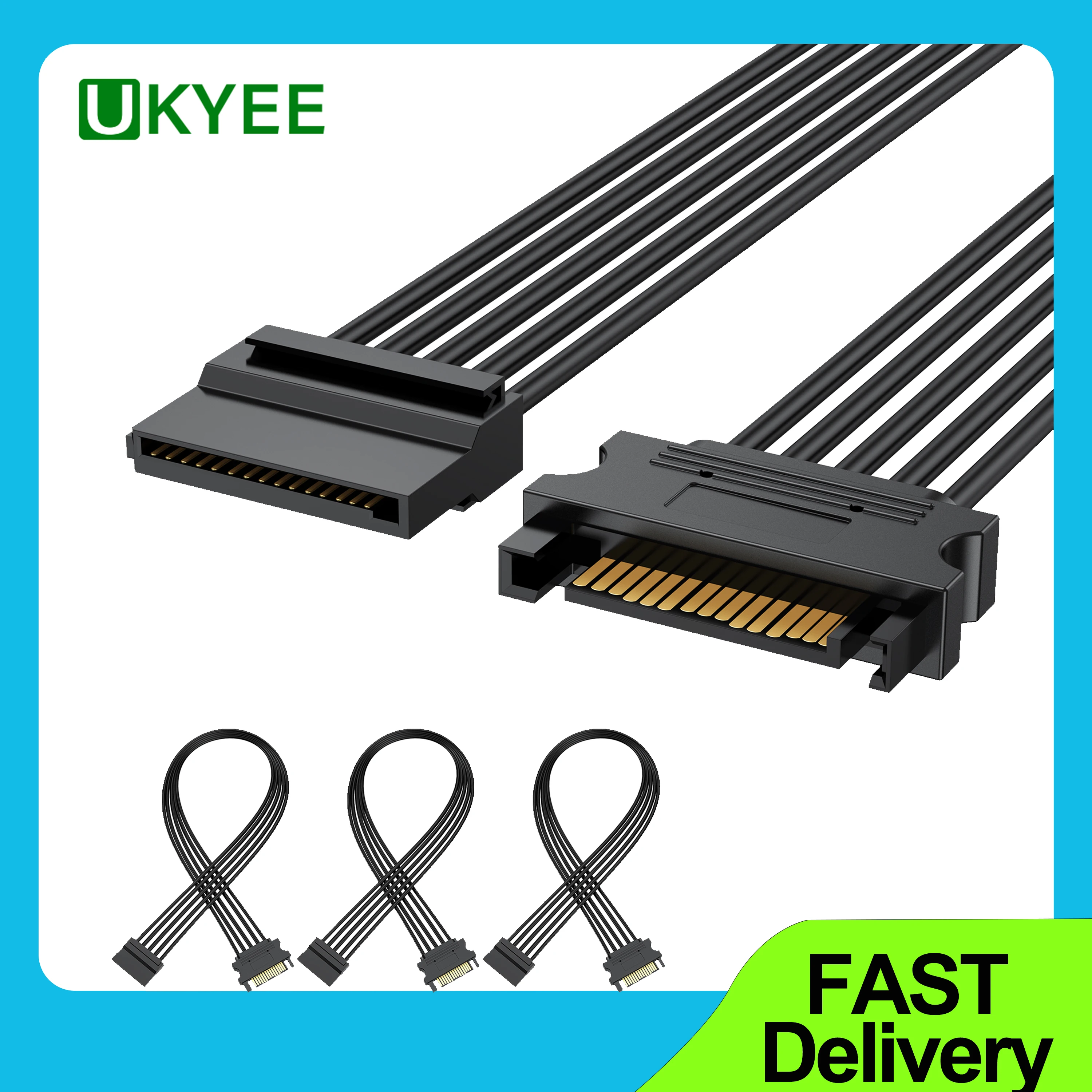 3Pcs Sata Cable 15 Pin Sata Power Cable Sata Power Splitter for HDD SSD ...