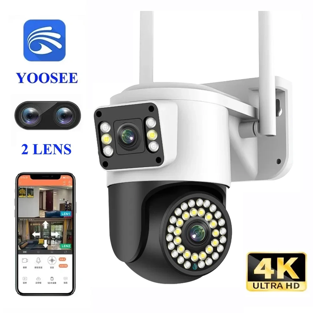 IP-камера YOOSEE с двойным объективом, 4K 8 Мп, 4G, PTZ, Wi-Fi, двойной экран, автослежение, двухстороннее аудио, цветная, ночное видение, камера безопасности