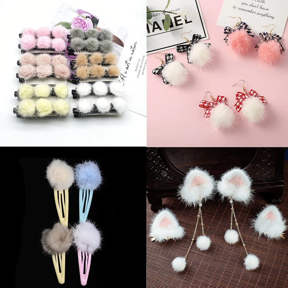 10Pcs 3cm False Fur Pompom Hats Artificial Fur Pom Poms Creativity Faux Needlework DIY Accessories Crafts