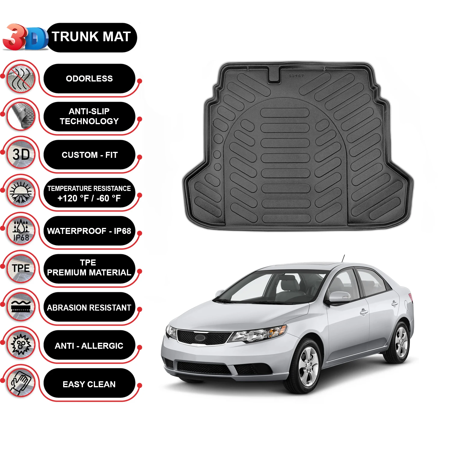 

Kia Forte 2010-2014 Cargo Liner Rear Trunk Floor Mat