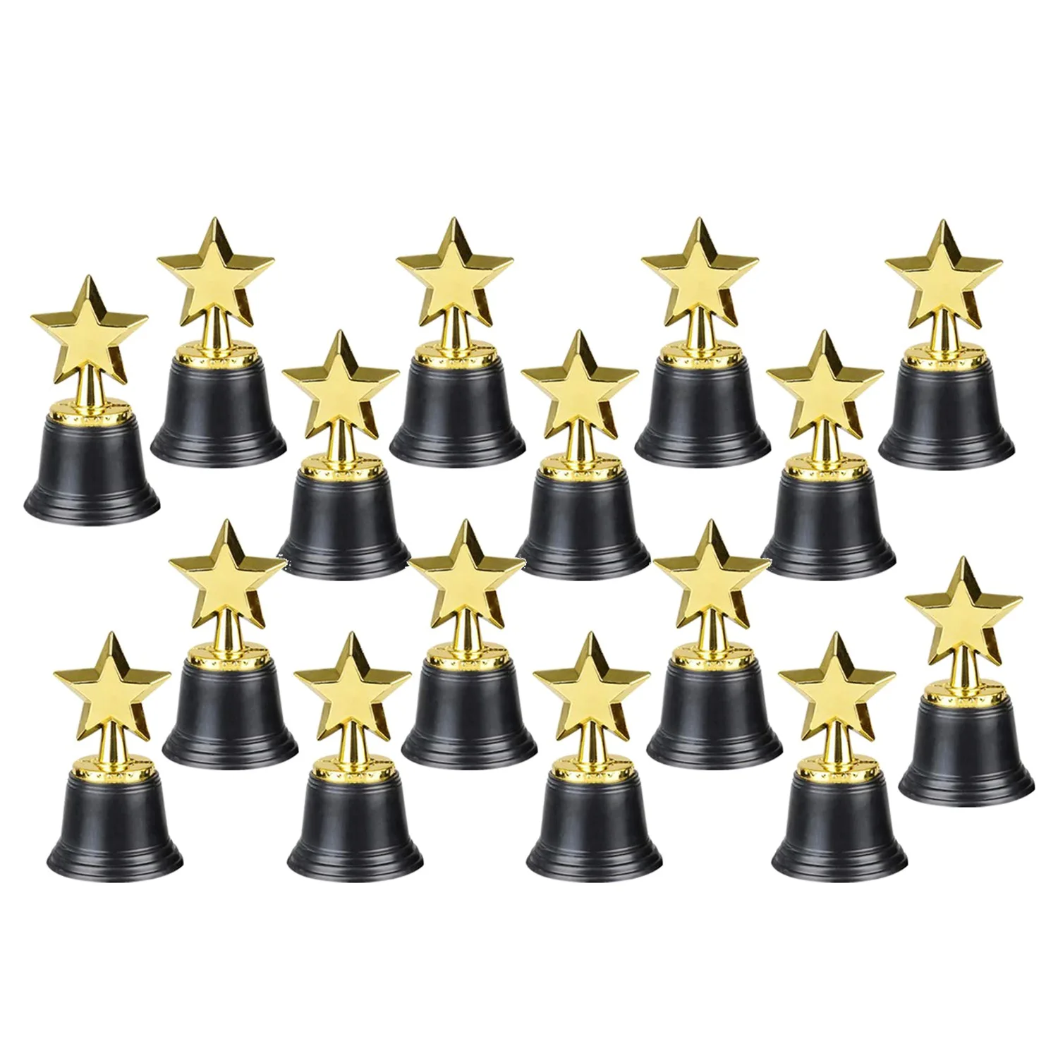 A19E-16PCS 어린이 플라스틱 골드 스타 트로피, 축구, 축구, 야구, 카니발 상, 파티 선물용 황금색 수상 트로피