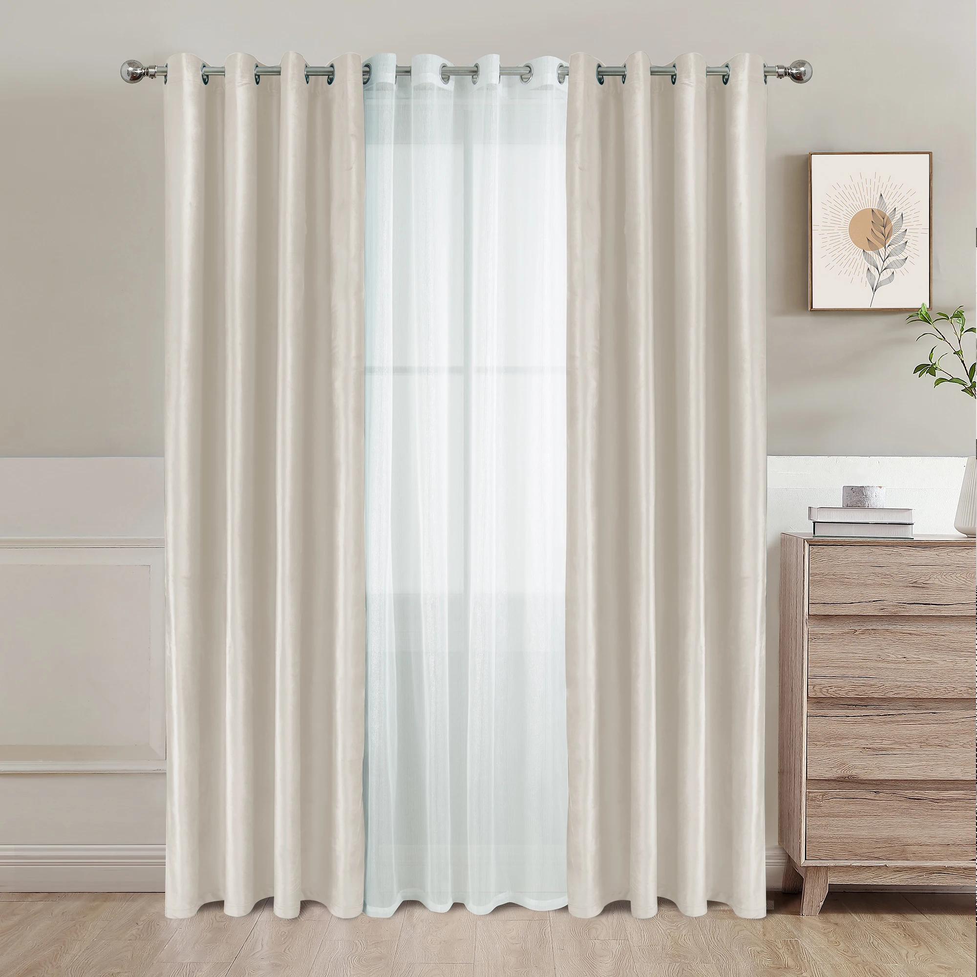 

Modern Blackout Curtains For Living Room Velvet Curtains For Bedroom With White Yarn Mix and Match Curtains Set of 3 Panels