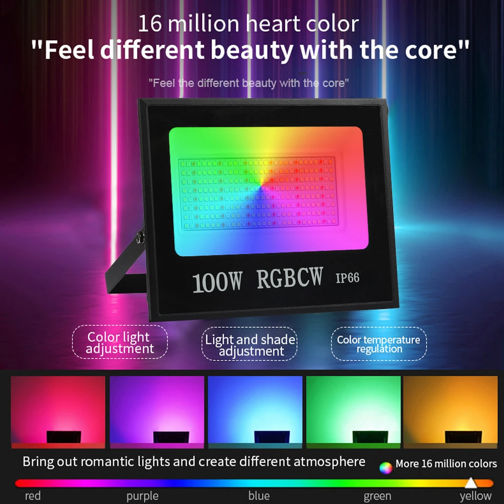 LED Flood Light Outdoor RGBCW Smart Floodlight 16 million colors Adjustable color temperature WIFI and wireless connectivity for patio