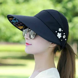 Women's Foldable Wide Brim Sun Hat with UV Protection (Black)
