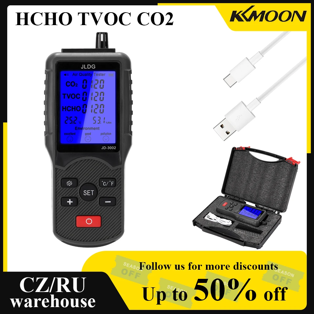 Carbon Dioxide Tester CO2 Detector Air Quality Detector TVOC Meter Temperature Humidity Measuring Device Multifunctional Tester