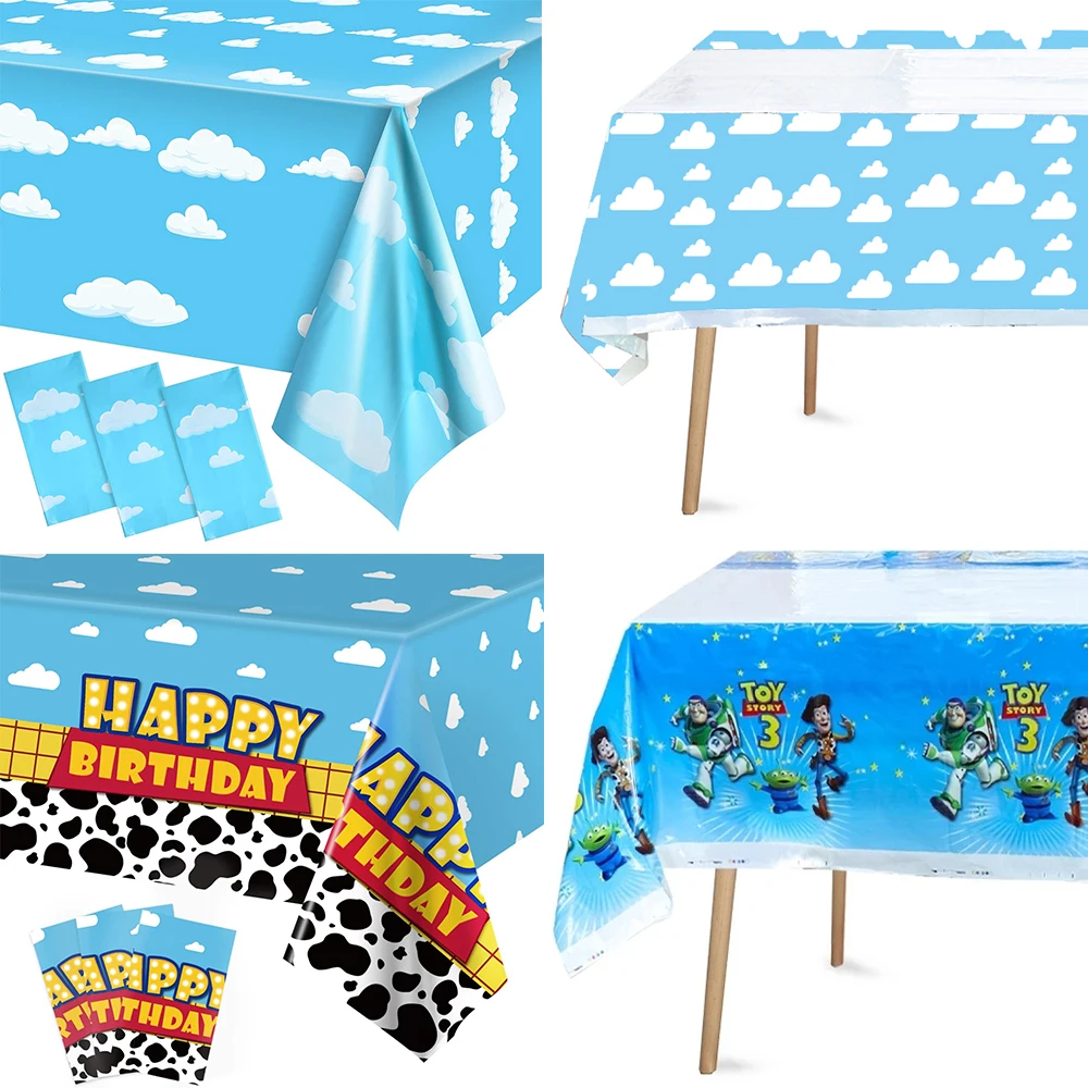 

Tablecloth Decorations Toy Story Birthday Party Supplies Cow Pattern Blue Sky White and Cloud theme Tablecover Kids Baby Shower
