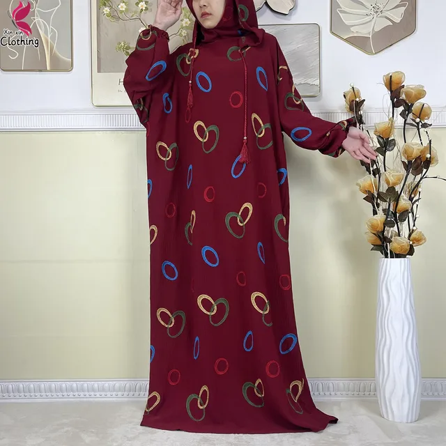 Abaya musulmane à double chapeau pour Ramadan, vêtements de prière africains, coton solide, broderie, adt, dubaï, turquie, islam, nouveau, 2025