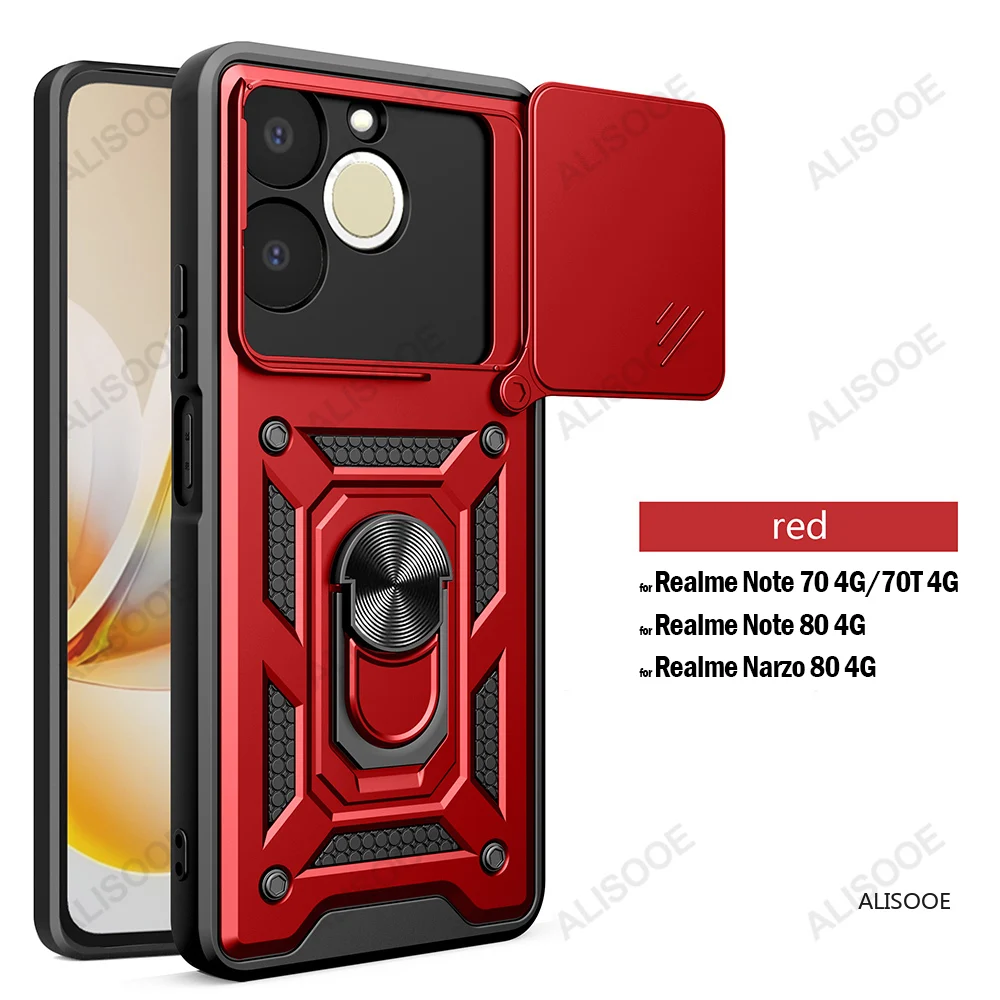 Slide Camera Cover with Ring Kickstand Holder - Full Protective Shockproof Phone Case
