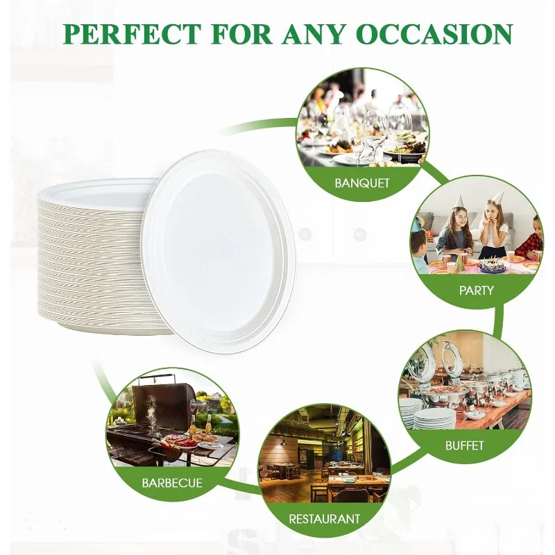 100% Compostable Oval Paper Plates 12 inch 125 Pack Super Strong Disposable Paper Plates Bagasse Natural Biodegradable