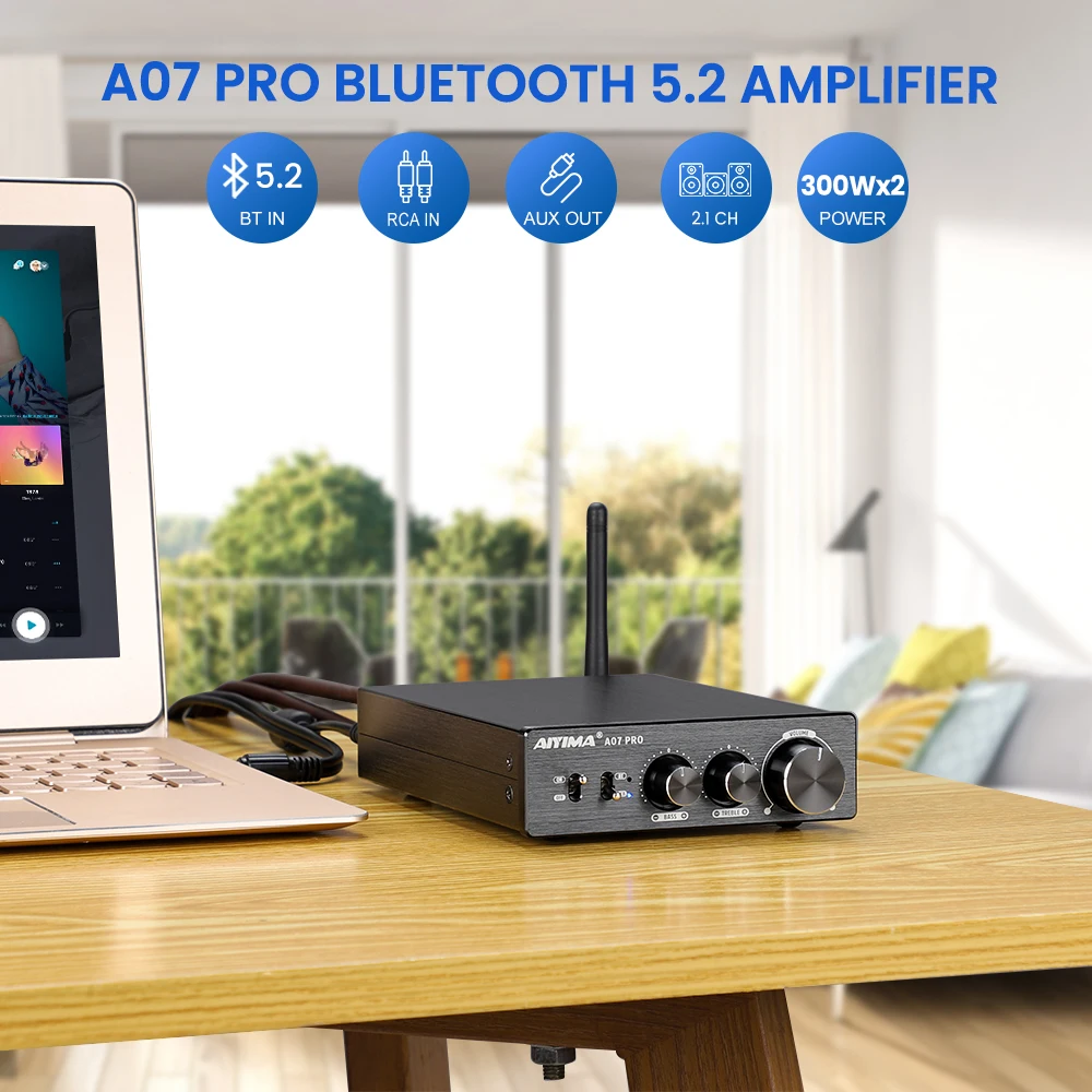 AIYIMA A07 PRO Bluetooth Amplifier TPA3255 QCC304X Stereo 2.0 Channel 300WX2 Power Digital Amplifier RCA APT-X Home Sound AMP