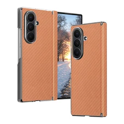Premium Carbon Fiber Texture Shockproof Phone Case with Dual Hinge Protection - Galaxy Z Fold 8 Ultra (Orange)