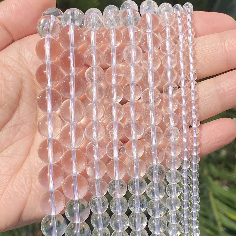 Natural White Clear Quartz Crystal Round Beads for Jewelry Making - Various Sizes