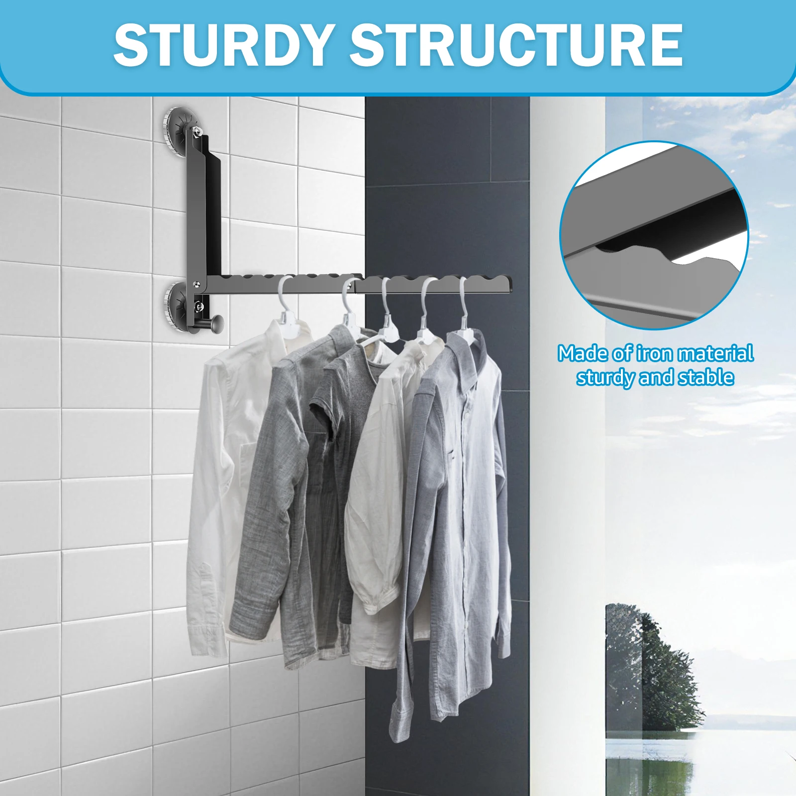 2PCS Wall Mount Indoor and Outdoor Retractable Aluminum Cloth Drying Rack Folding Clothes Hanger Space Saving for Bathroom Home
