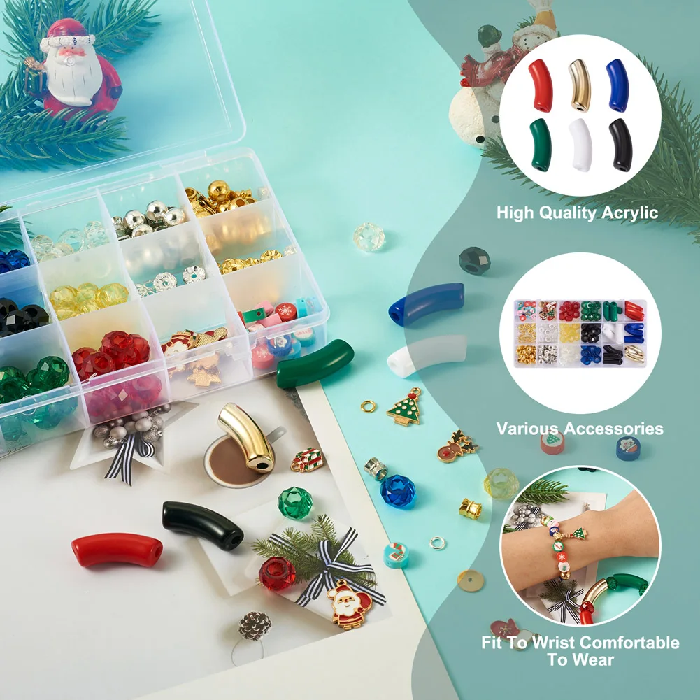 Kissitty 1 Box Mixed Color DIY Christmas Jewelry Making Finding Kits Including Acrylic Tube Beads Enamel Pendants For Jewelry
