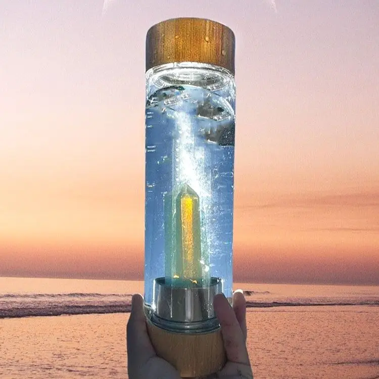 

Premium Top Quality Bpa Free 16oz Glass Gemstone Crystal Water Bottle 550ml With Amethyst Point