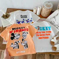 Mickey Print Cartoon T-shirt 2024 Summer Clothing Short Sleeve Tees Kids Loose Casual T Shirt Tops Baby Girl Boy Clothes Tshirts 1