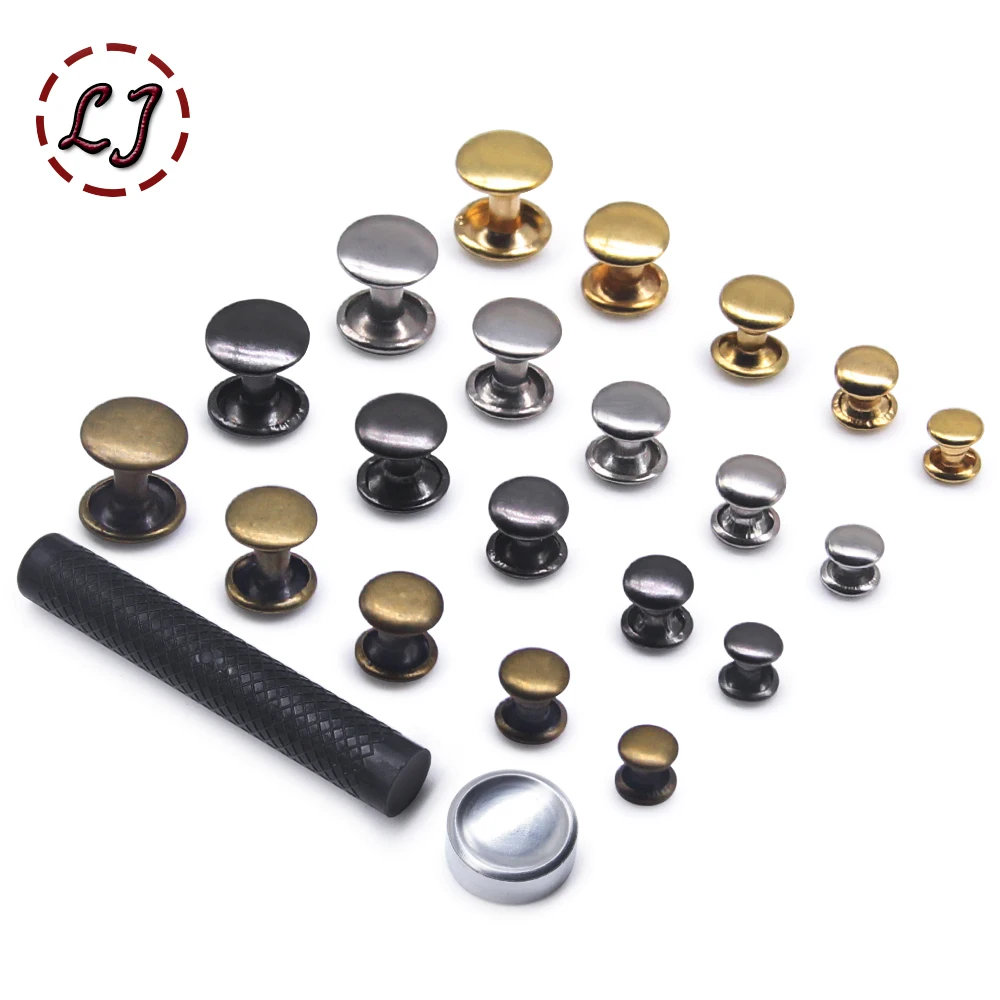 Brass Metal Double Cap Rivets for Leather Craft and DIY Accessories (100 Sets)