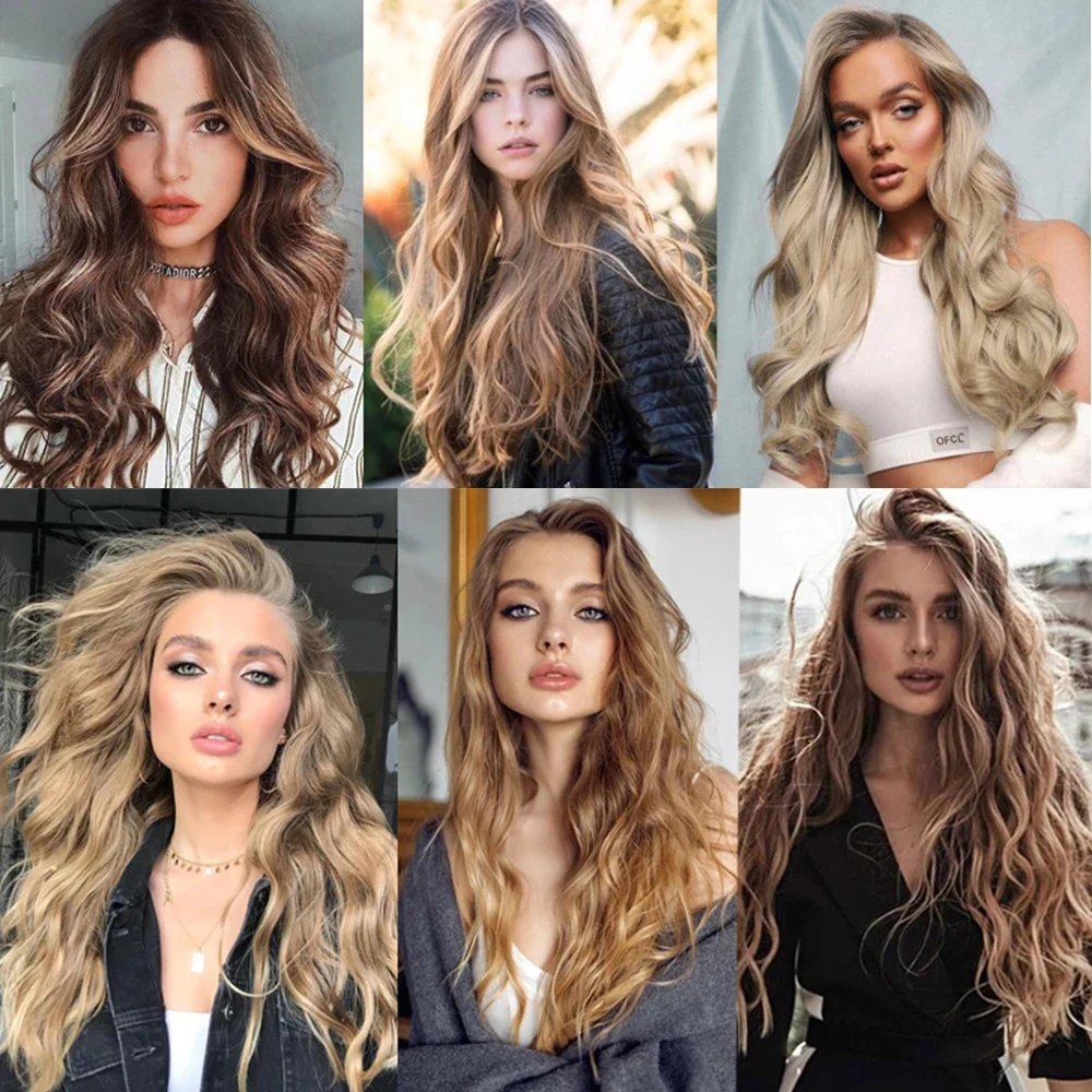 22Inch 16 Clips Long Synthetic Hair Clip In Hair Extension Heat Resistant Hairpiece Natural Wavy Piece 6Pcs/Set