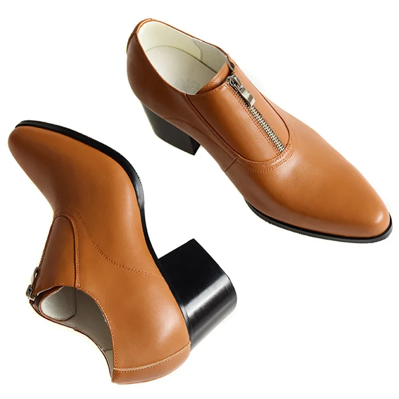 New Elevator Shoes for Men Heel Shoes Formal Leather Brown Men Loafers Dress Fashion White Mens Heightening Shoe