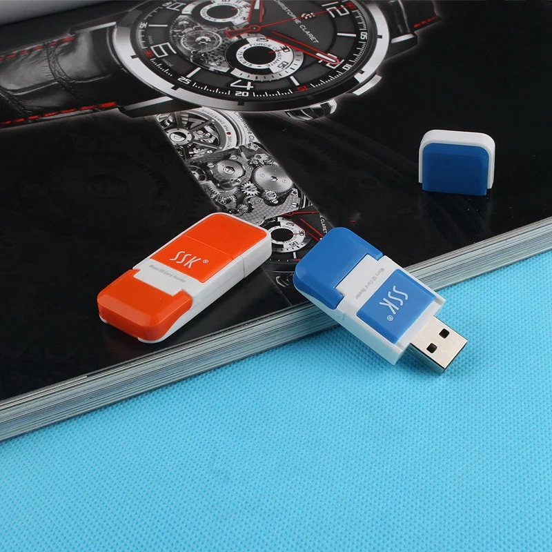 플러그 앤 플레이 USB 2.0 USB 플래시 미니 SD 카드 리더, SSK SCRS022, 480Mbps, PC 노트북용, 흰색 + 주황색
