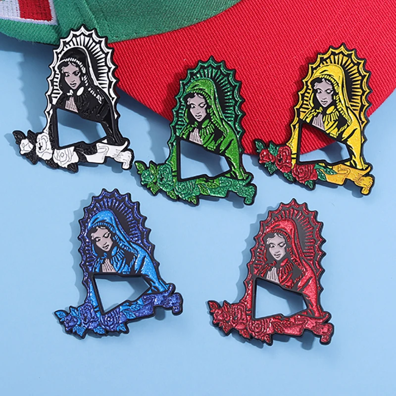 Retro dekorativer Metallhut mexikanische Unsere Liebe Frau von Guadalupe Pins Saint Jude Emaille bemalte Brosche Abzeichen Kleidungszubehör