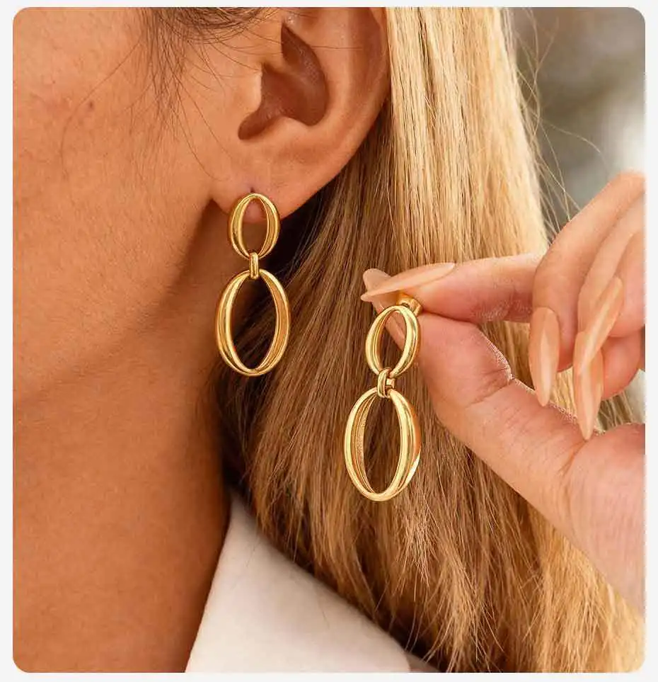 Vnox O-förmige baumelnde Ohrringe für Frauen, geometrische Tropfenohrringe aus Edelstahl, Infinity-Statement-Schmuck – Detail 3