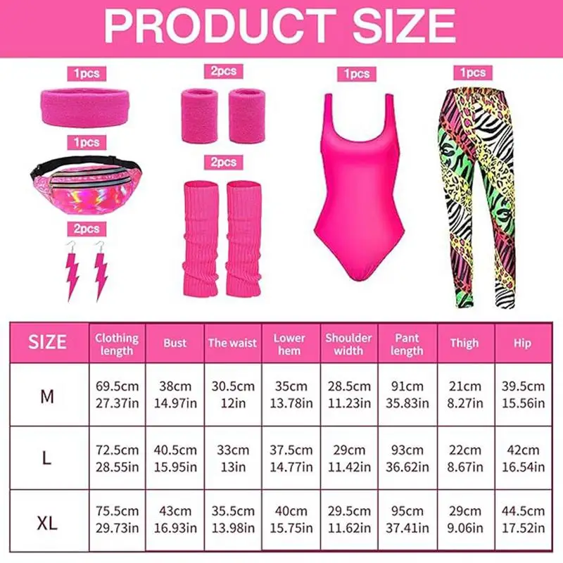 80s Workout Clothing Set 80s Party Costumes For Women Dance Party Leggings Leg Warmers Fanny Pack Earrings Headband Accessories