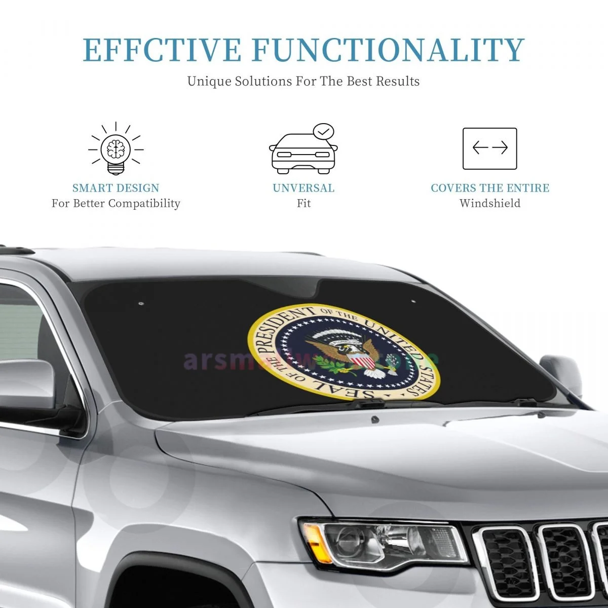 Seal Of The President Of The United States Car Reflective Sun Blocker Fits Small Sedans, Mini SUVs Standard Sunshade Car