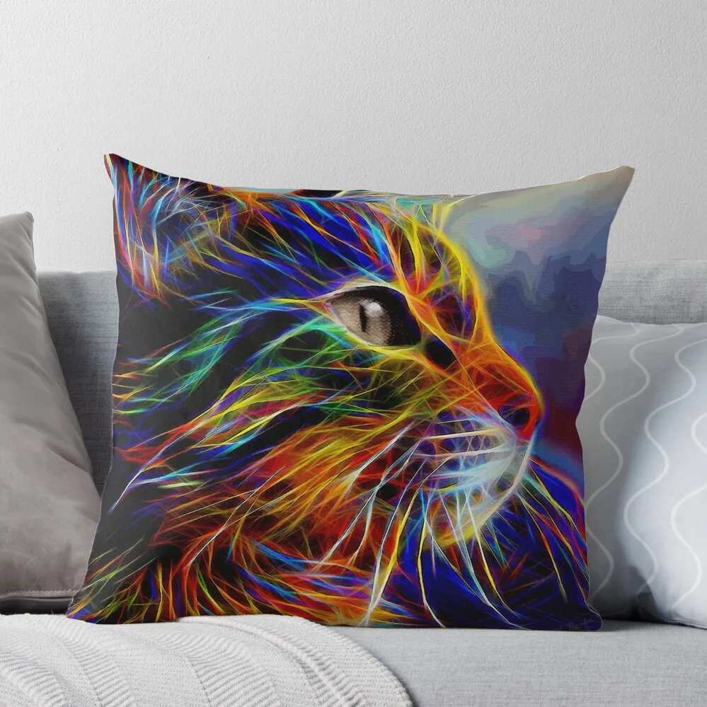 

Neon cat, cat, chat, gato, lea roche paintings Throw Pillow Decorative Cover For Living Room Cushions For Sofa