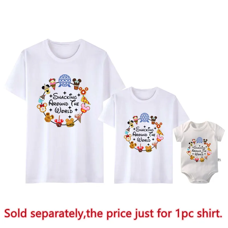 New Disney Snacking Around The World Funny Family Matching Shirts Cotton Dad Mom Kids Tees Baby Romper Family Look Trip Outfits 4