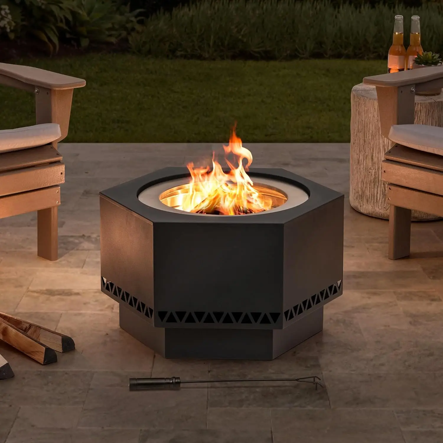 Description Picture 2 of itemFire Pit Smokeless 28 in. Hexagonal Outdoor Fire Pit, Patio Wood Burning Smokeless Firepit w/PVC Cover and Fire Poker,