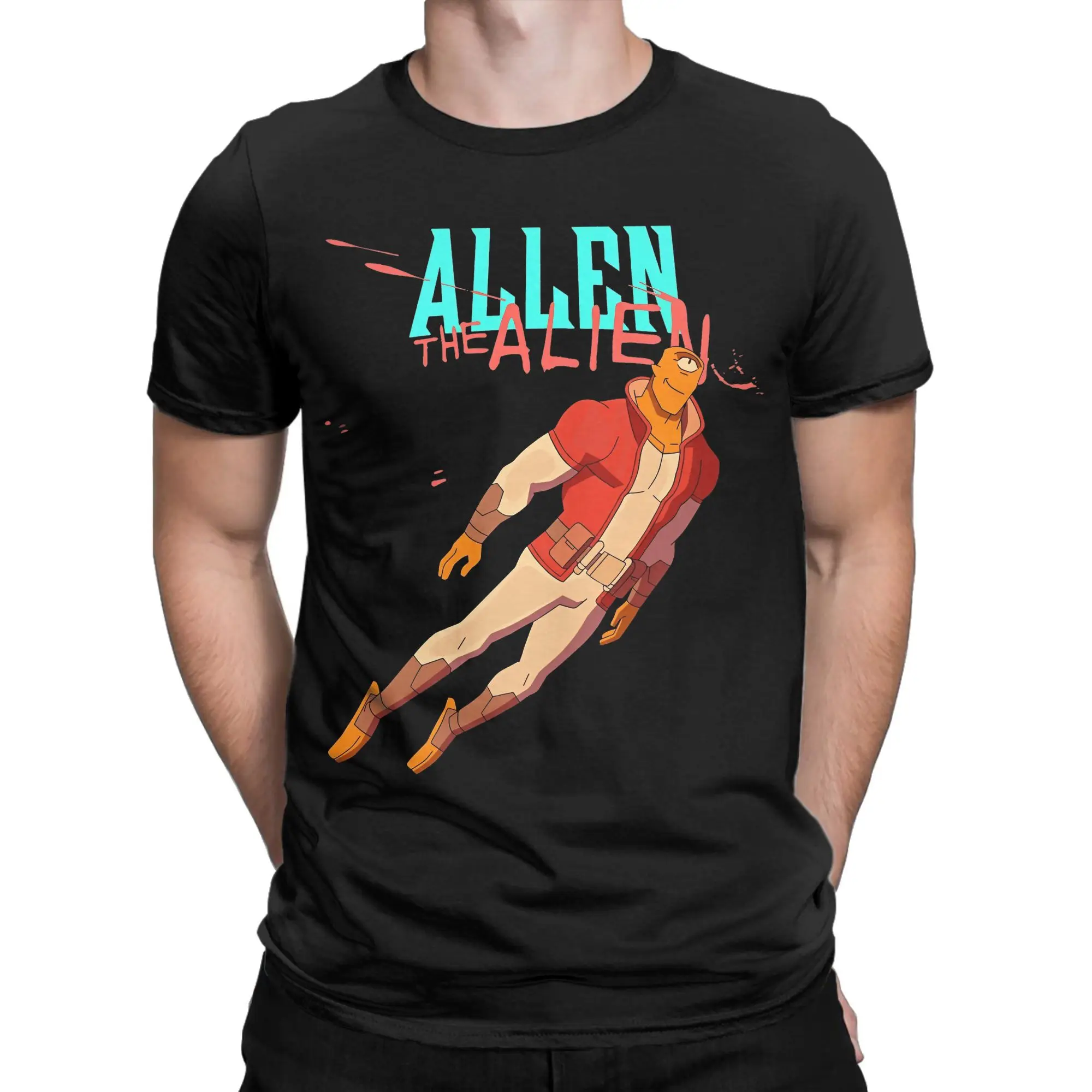 Invincible Alien Graphic Men's Cotton T-Shirt - Funny Short Sleeve O-Neck Tee