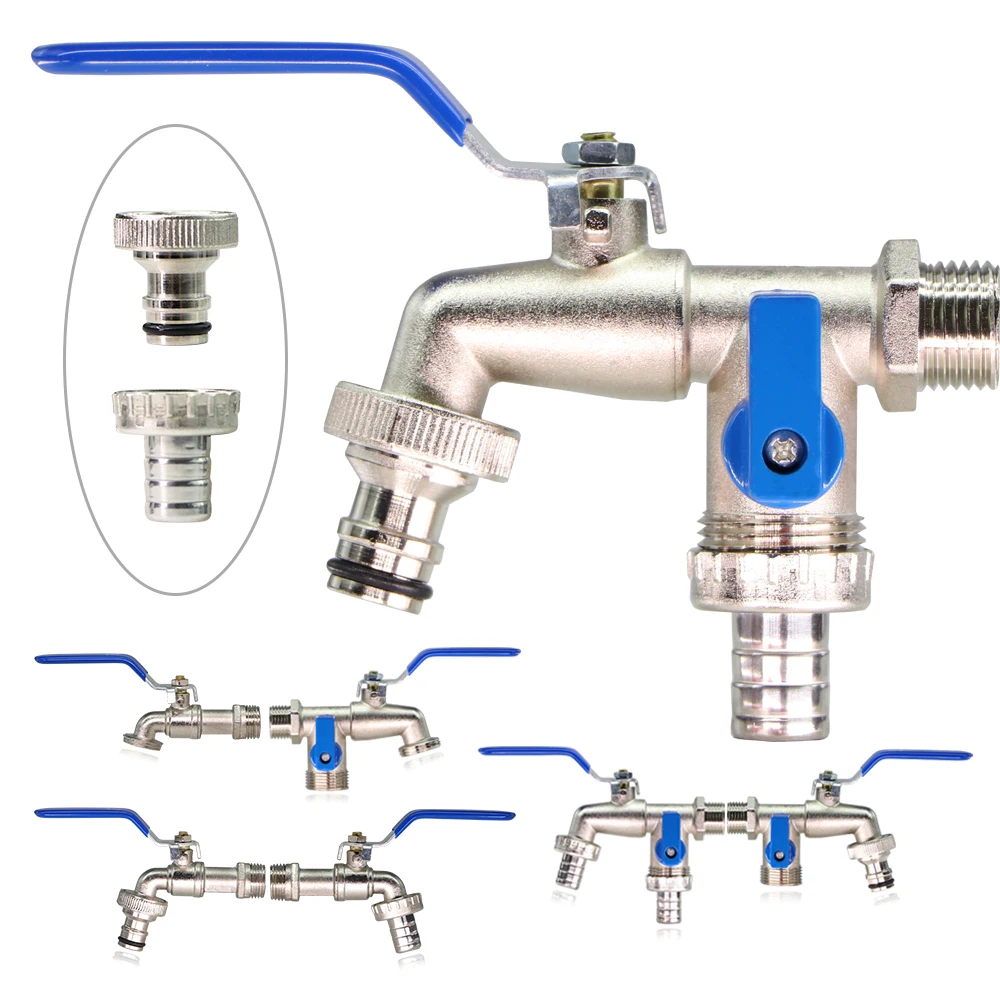 1 2 x 16mm 3 4 Garden Lever Tap Outdoor Water Faucet Long Handle 2 Way 1 Way Ball Valve Shut Off with Connecter For IBC Tank garden bibcocks water tap faucet
