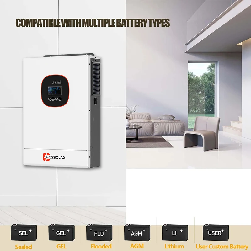 ECGSOLAX 3.6KW 하이브리드 태양광 인버터 24V 230V 100A MPPT 충전 컨트롤러 포함 순수 사인파 하이브리드 인버터 최대 PV 450V