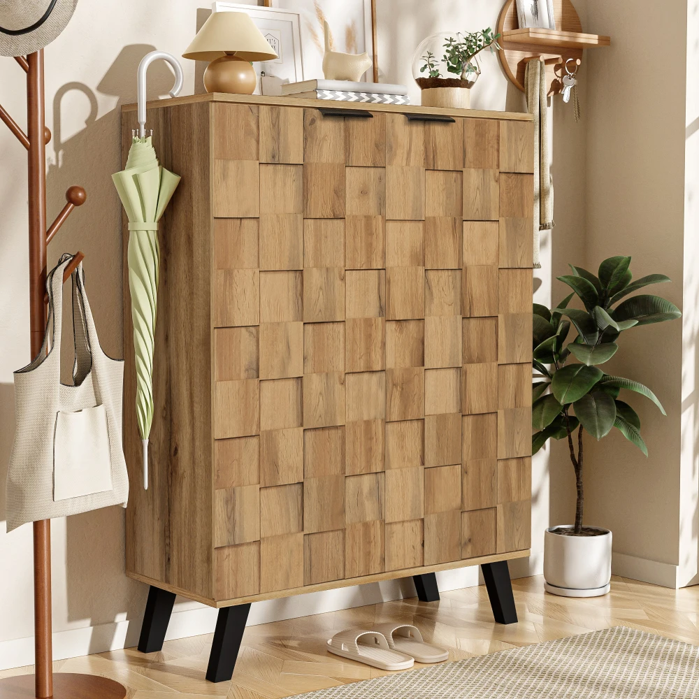 PINGGO Moderner Schuhschrank mit 5 Fächern - Wandmontiertes Aufbewahrungssideboard in Weiß mit Soft-Close-Tür - Abmessungen – Detail 7