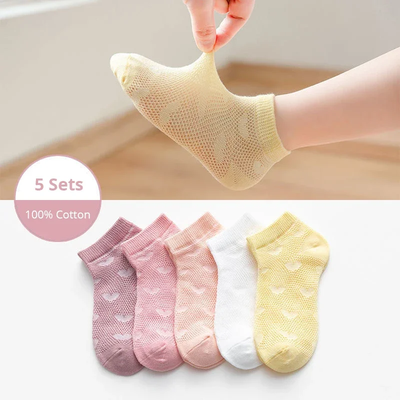 Soft Cotton Baby Short Tube Mesh Socks Summer Accessories For Baby Girl Boy Clothing Colorful Gift 5 Pairs Sets 1 to 3 Years Old cotton socks,kids socks,baby socks,girls socks