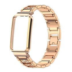 Elegant Diamond Metal Strap Case Protector for Smart Watch - Stainless Steel Bracelet Protective Cover (Rose gold)