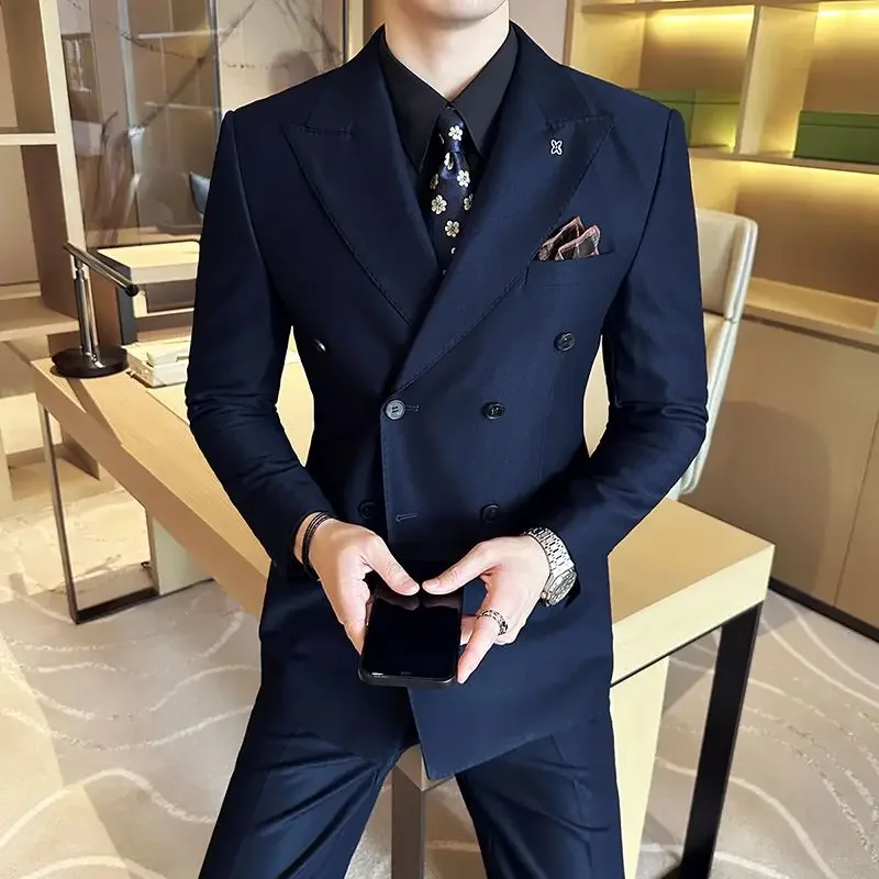 thumbnail image 1 of Traje completo para hombre, chaqueta de moda de alta calidad, conjunto de traje coreano de 2 piezas 2024, ropa de ceremonia ajustada para hombre, tendencias de disfraces, 1 of 5