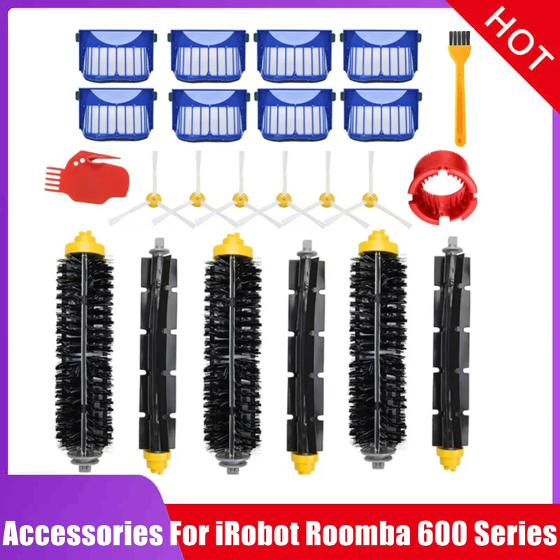 iRobot Kit di ricambio originale Roomba serie 600 (1 spazzola a setole, 1 spazzola per frusta, 1 spazzola laterale, 3 filtri AeroVac e 1 strumento di pulizia rotondo), bianco - 4636432